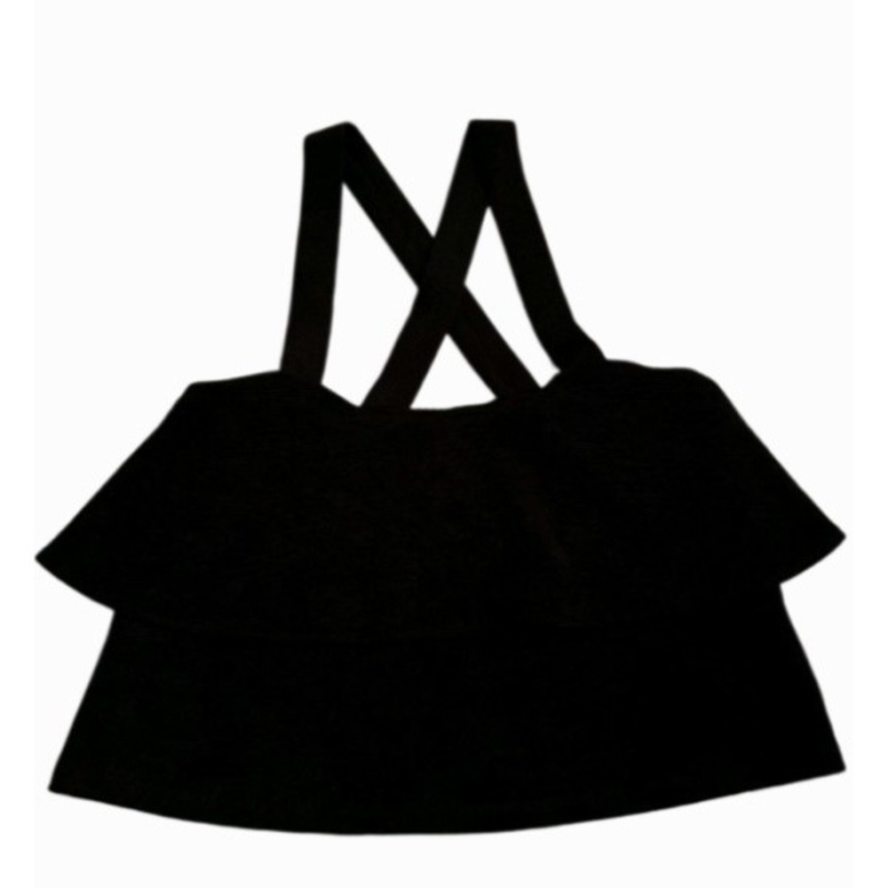 Madewell Tank Top Womans‎ M Black Tiered Ruffle  Textured Ribbed Cropped Strapy